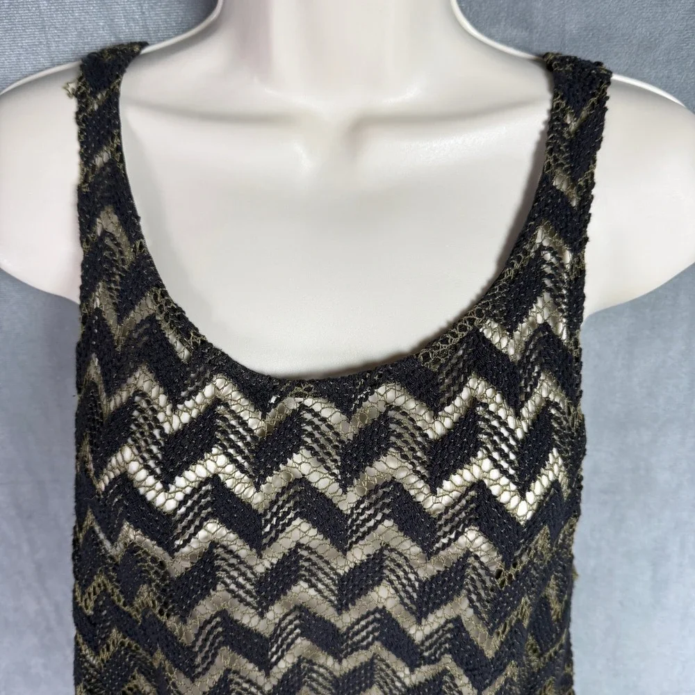 Free People Black Olive‎ Green Geo Crochet Knit Sheer Mini Tank Party Dress XS
